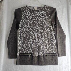 Chico's Women Sweater Leopard Print Long Sleeve Pullover Size 0 Small